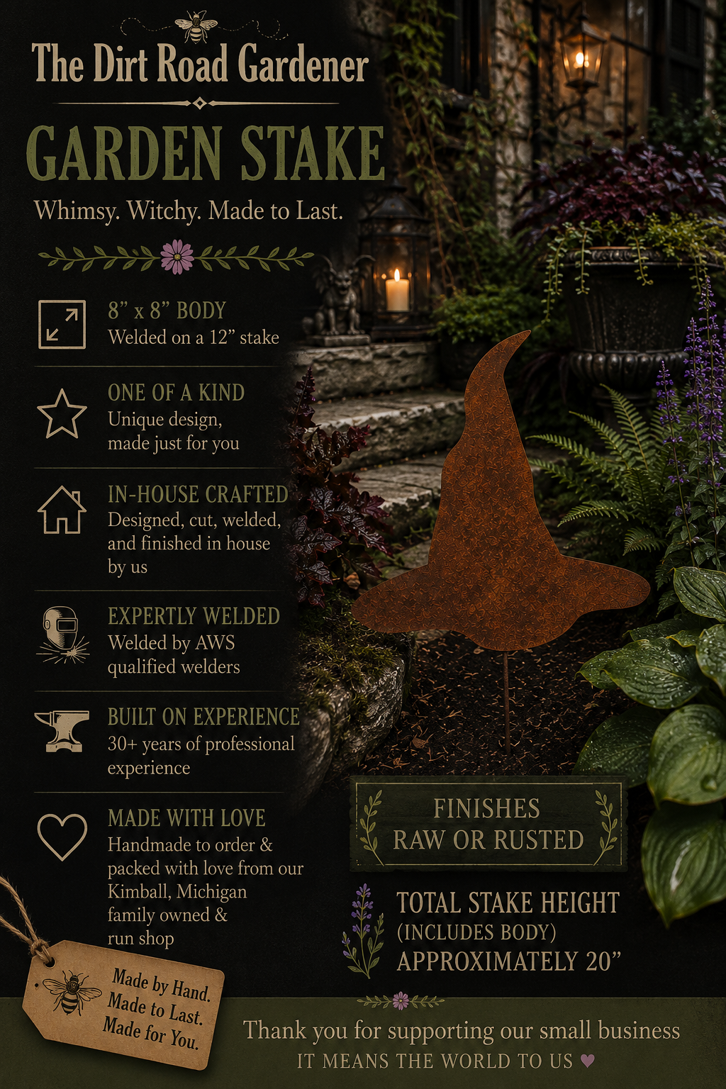 Witch Hat Metal Garden Stake | Handmade Steel Halloween Garden Art