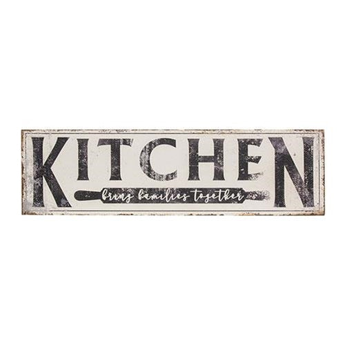 Kitchen Brings Families Together Distressed Metal Sign