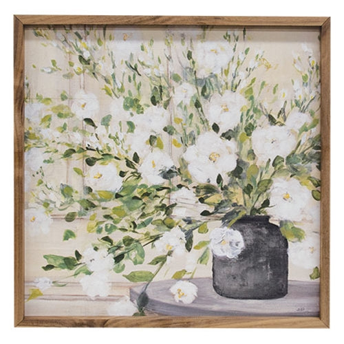 🖼️ White Bouquet in Gray Vase Framed Print – 16” Sq.