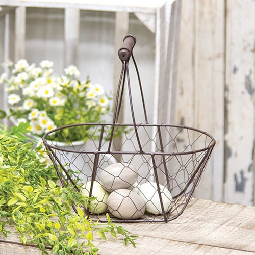 Chicken Wire Oval Basket w/Handle
