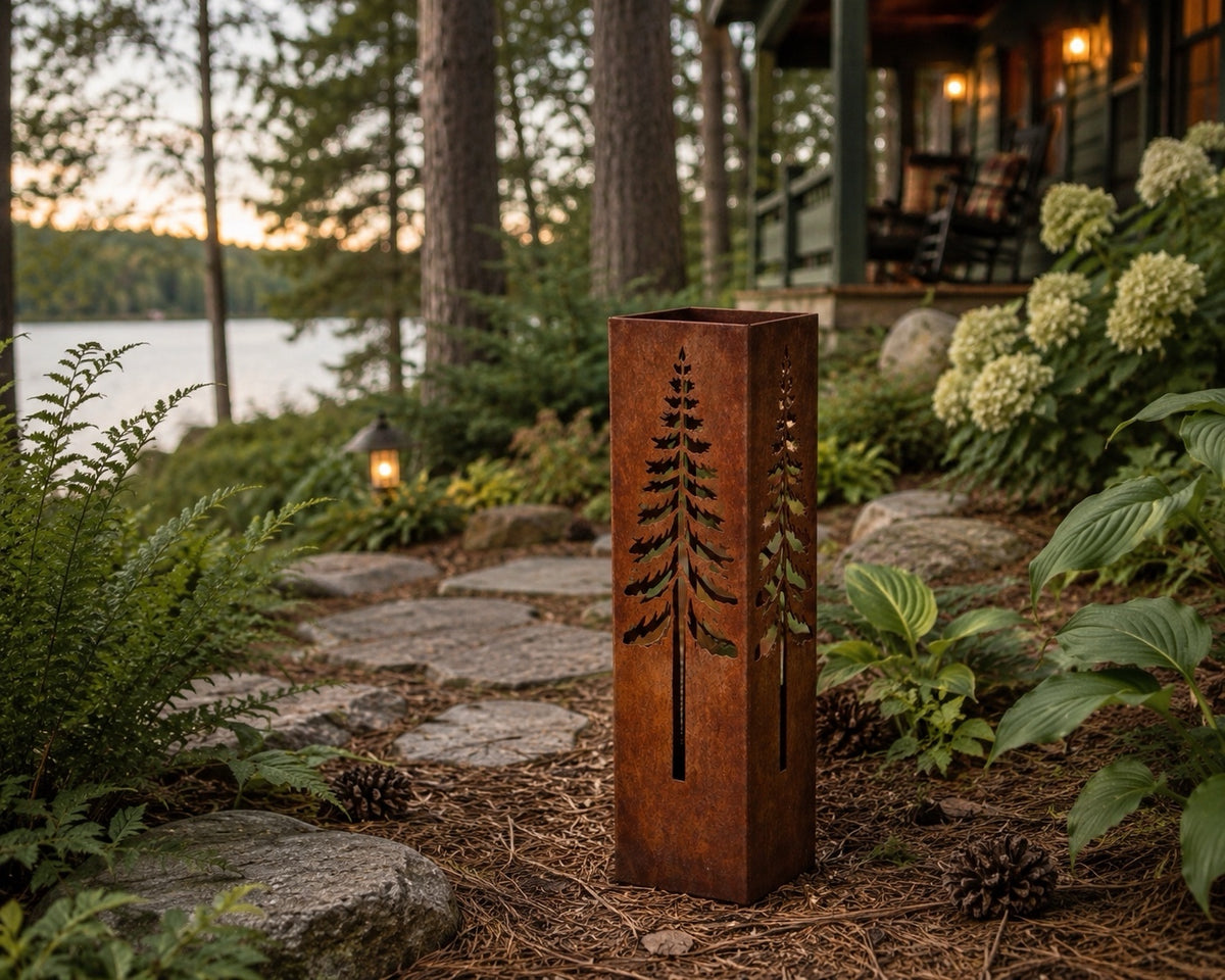 Pine Tree 18 inch rustic steel garden column
