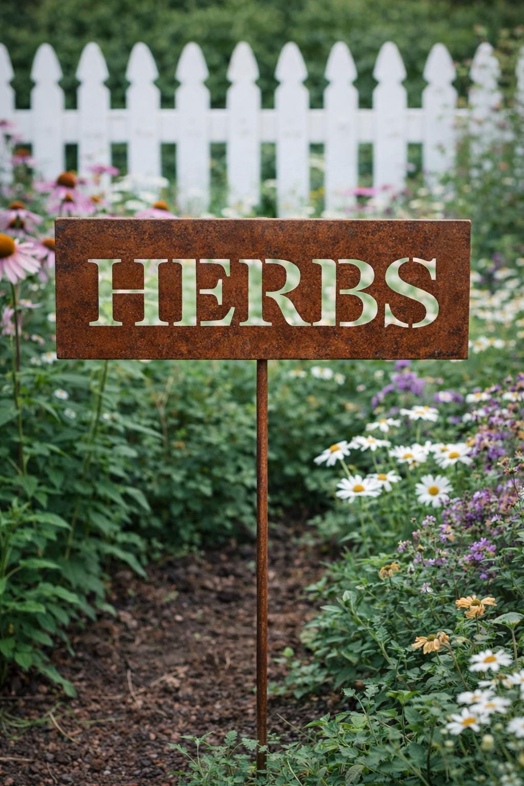 Herbs Metal Garden Marker Sign | Handmade Steel Plaque Stake