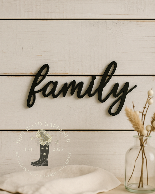 Family Metal Word Sign | Custom CNC Sign | Country Cottage Farmhouse Decor