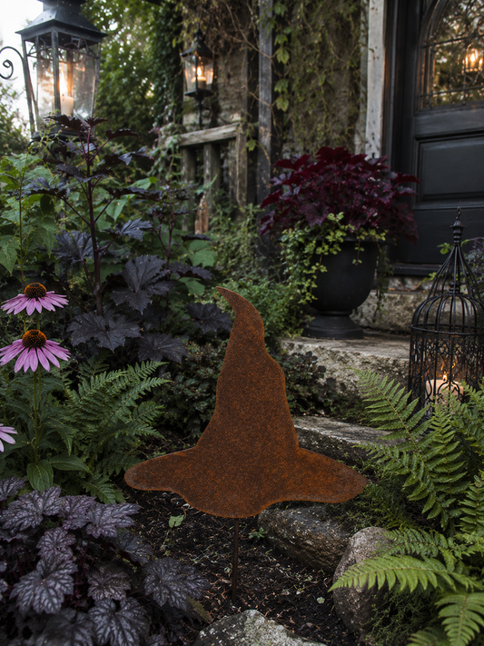 Witch Hat Metal Garden Stake | Handmade Steel Halloween Garden Art