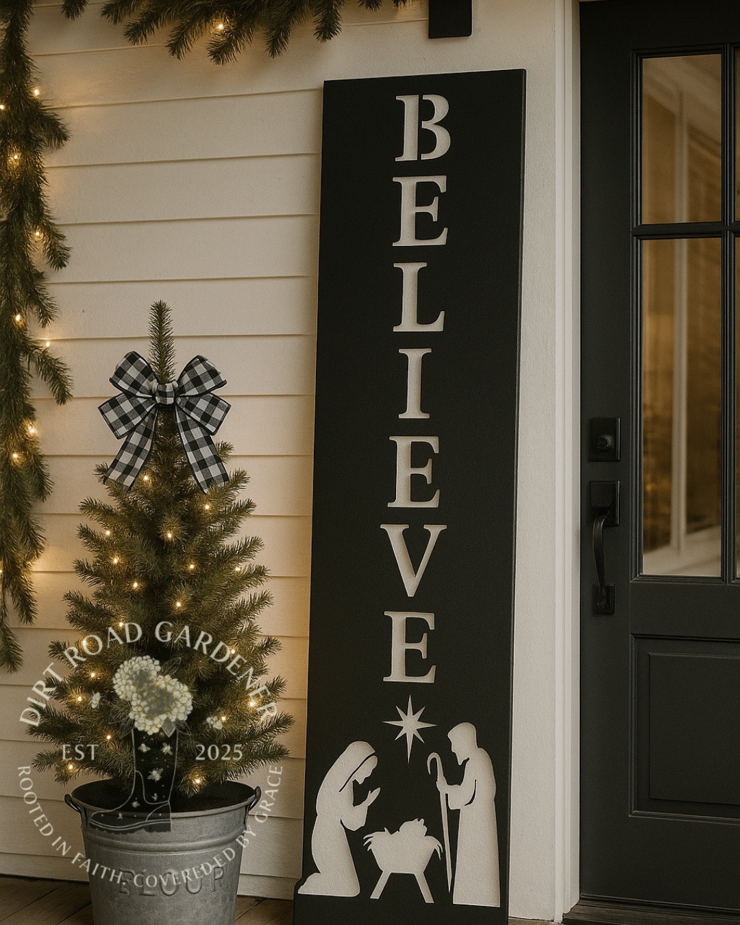 Nativity Porch Sign | BELIEVE Farmhouse Holiday Decor