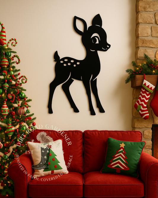 Deer Metal Silhouette | Farmhouse Christmas Wall Art | Rustic Steel Holiday Decor