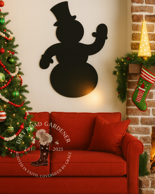 Snowman Metal Silhouette | Rustic Christmas Wall Art | Farmhouse Holiday Steel Decor