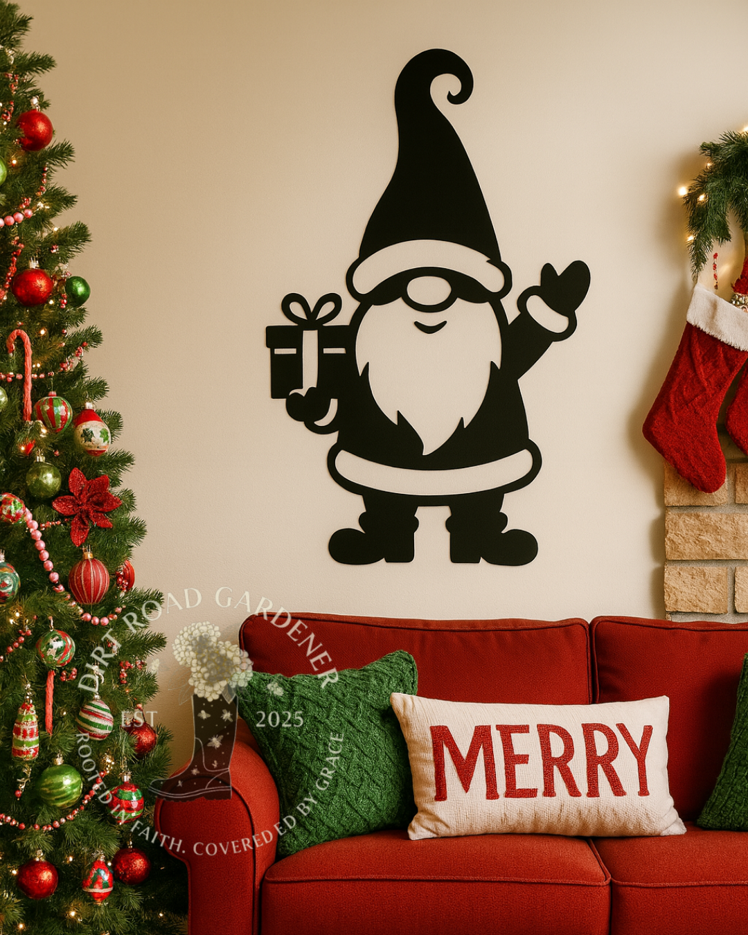 Christmas Gnome Metal Silhouette | Rustic Holiday Wall Art | Farmhouse Christmas Decor