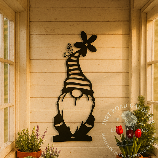 Garden Gnome Metal Silhouette | Rustic Outdoor Wall Art | Farmhouse Garden Decor