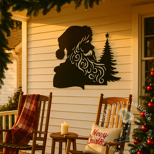 Santa and Christmas Tree Metal Silhouette | Rustic Holiday Wall Art | Farmhouse Christmas Steel Decor