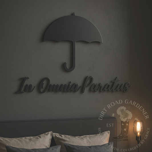 In Omnia Paratus Metal Wall Art | Minimalist Steel Sign | Stars Hollow Inspired