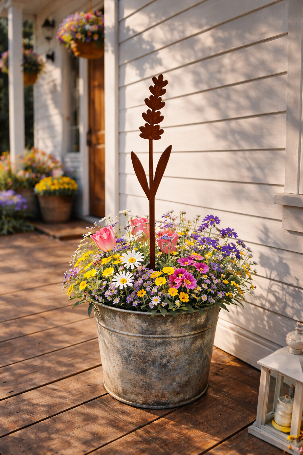 Wildflower Stem Metal Garden Stake | Handmade Steel Garden Art