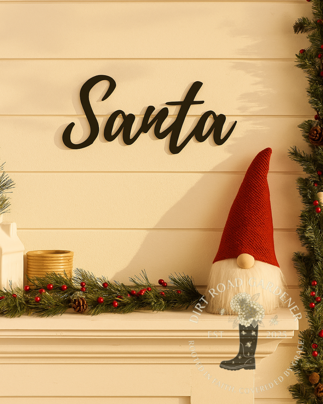 Santa Metal Word Sign | Farmhouse Christmas Wall Decor | Holiday Decorations