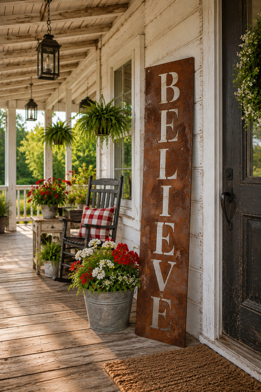 BELIEVE Porch Leaner Sign | 48" Rusted Steel Farmhouse Vertical Sign | Handmade Faith-Inspired Porch Decor
