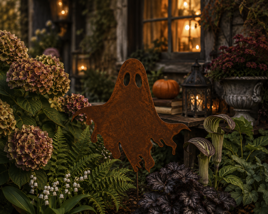 Ghost Metal Garden Stake | Handmade Steel Halloween Garden Art