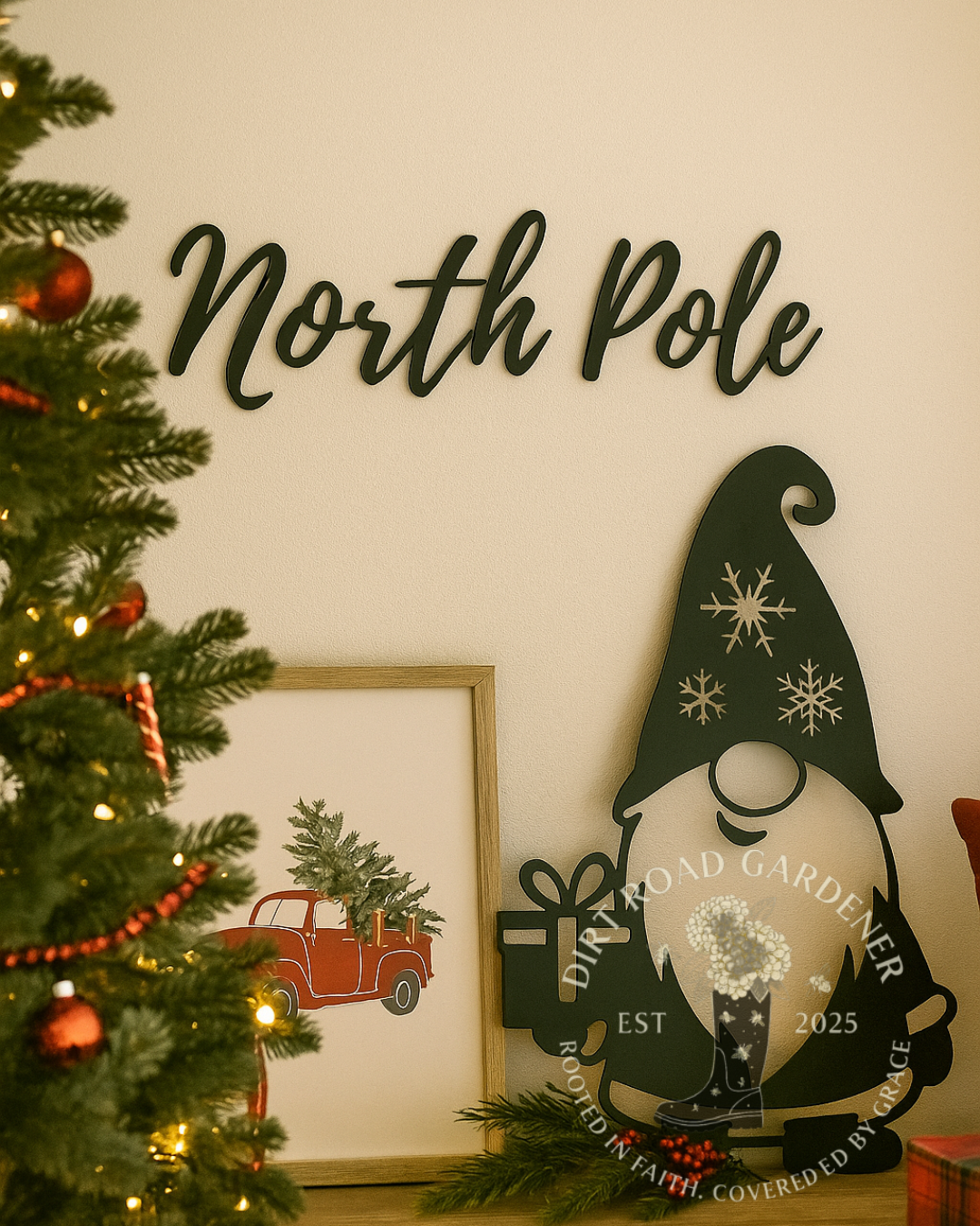 North Pole Metal Word Sign | Farmhouse Christmas Wall Decor
