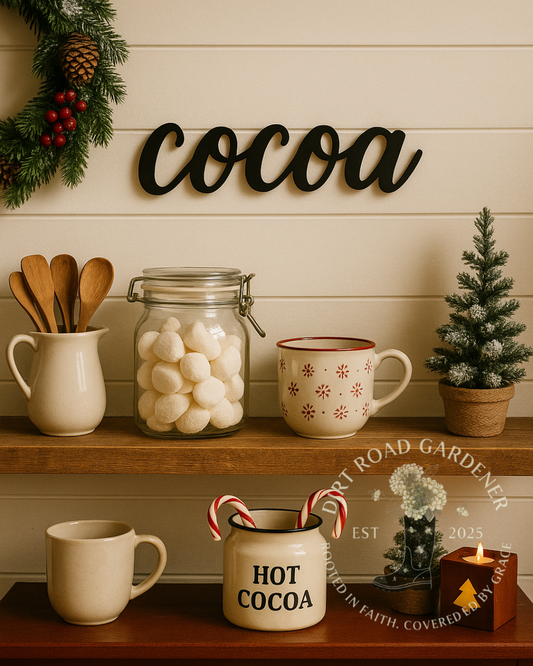 Cocoa Metal Word Sign | Farmhouse Hot Cocoa Bar Decor | Holiday Decorations