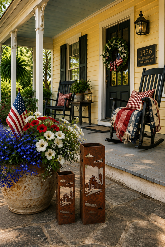Barn Garden Column Set (12” + 18”) – Layered Metal Columns for Garden Styling