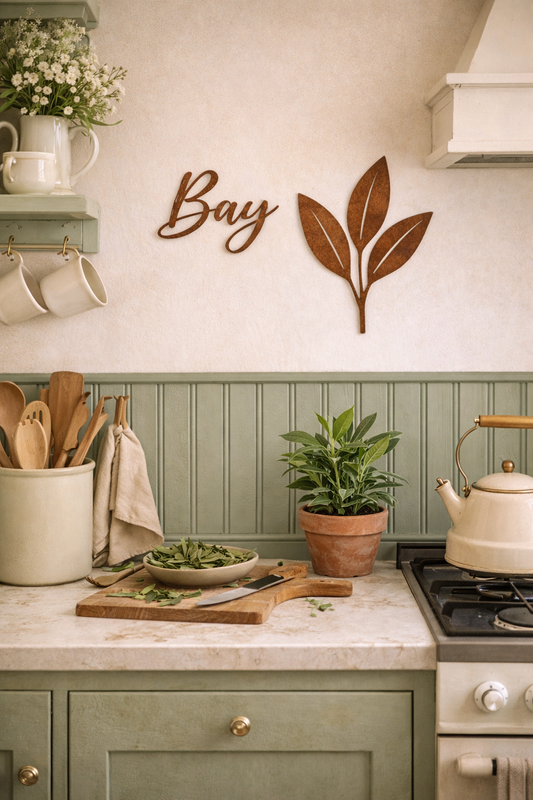Bay Herb Mini Metal Sign Bundle | Farmhouse Kitchen Wall Decor | Rustic Herb Garden Art | Cottage Pantry Accent