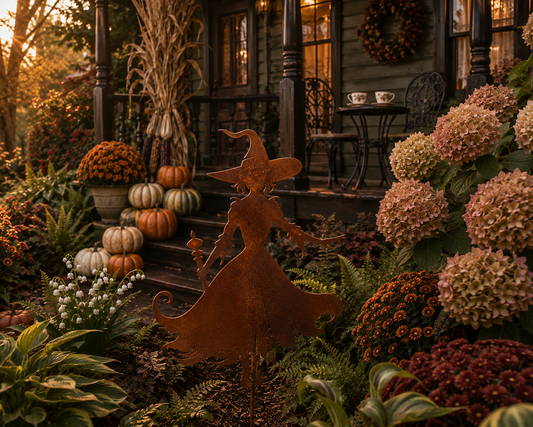 Witch Metal Garden Stake | Handmade Steel Halloween Garden Art
