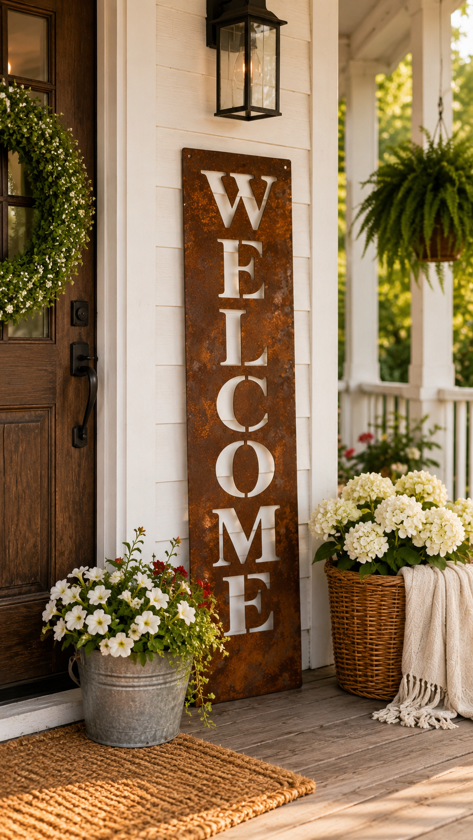 WELCOME Porch Leaner Sign | 48" Rusted Steel Farmhouse Cottage Vertical Sign | Handmade Front Door & Porch Decor
