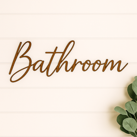 Bathroom Metal Word Sign | Farmhouse Bathroom Wall Decor | Rustic Steel Script Sign | Modern Farmhouse Wall Art