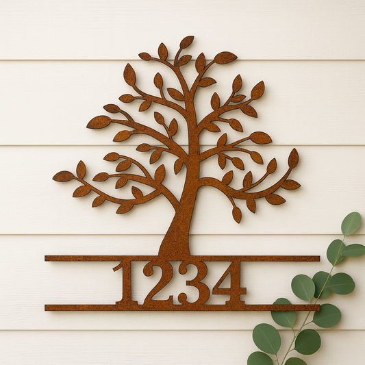 Custom Tree of Life Address Sign | Personalized Metal House Number | Farmhouse Outdoor Wall Art