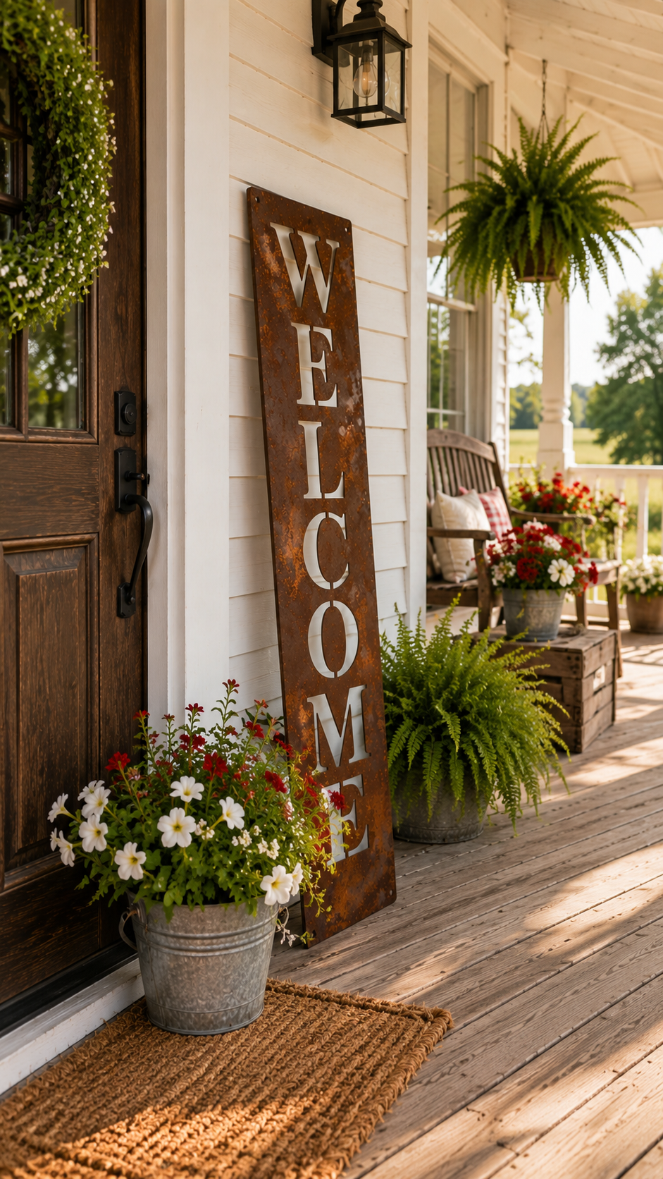 WELCOME Porch Leaner Sign | 48" Rusted Steel Farmhouse Cottage Vertical Sign | Handmade Front Door & Porch Decor