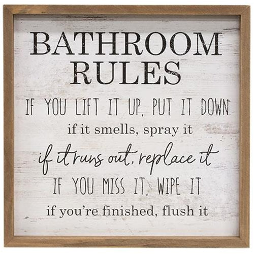 🌿 Bathroom Rules Distressed Look Framed Sign