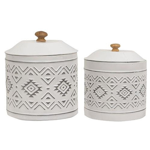 2/Set, Aztec White Metal Canisters