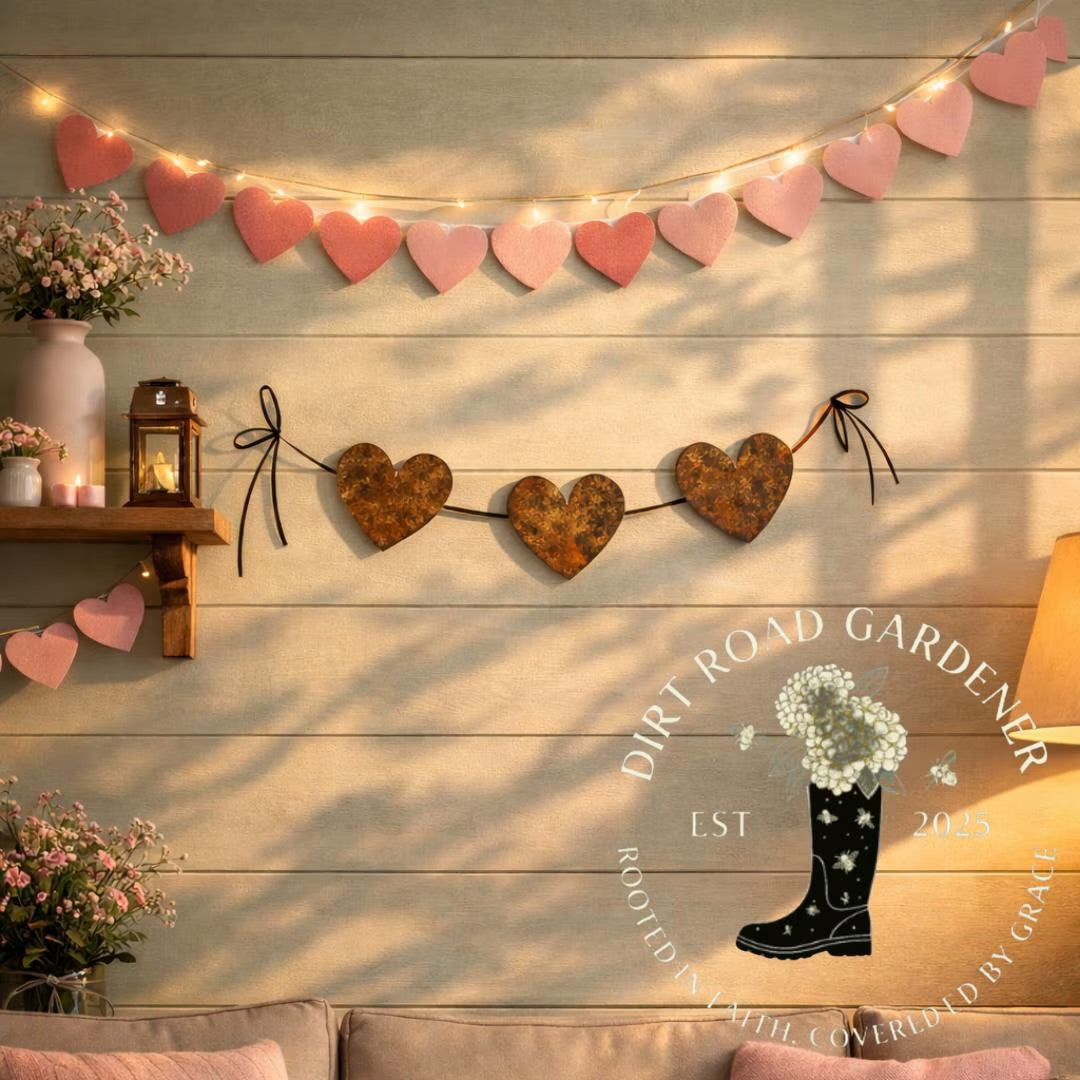 HEART GARLAND Farmhouse Cottage Valentines Metal Sign