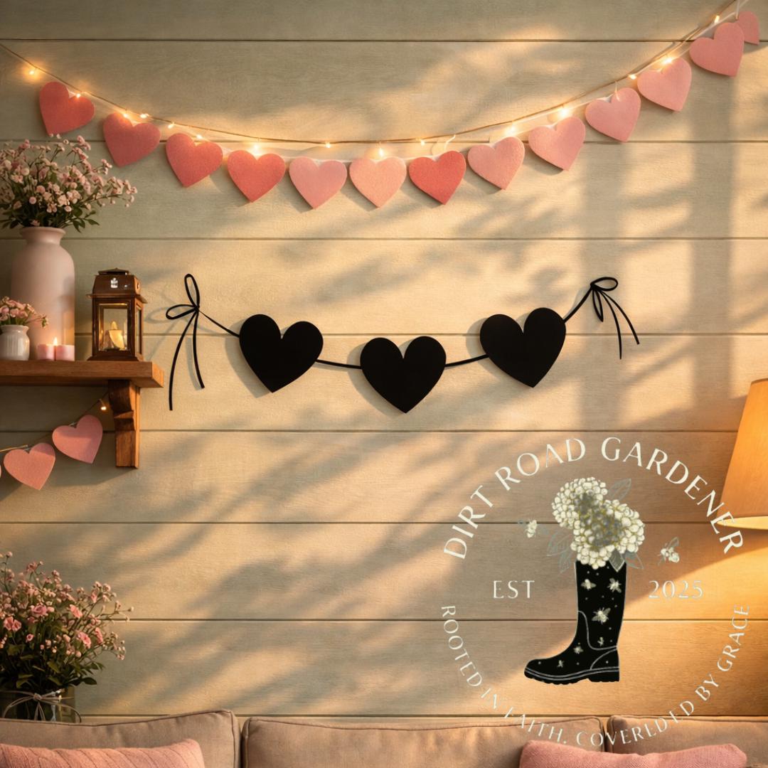 HEART GARLAND Farmhouse Cottage Valentines Metal Sign