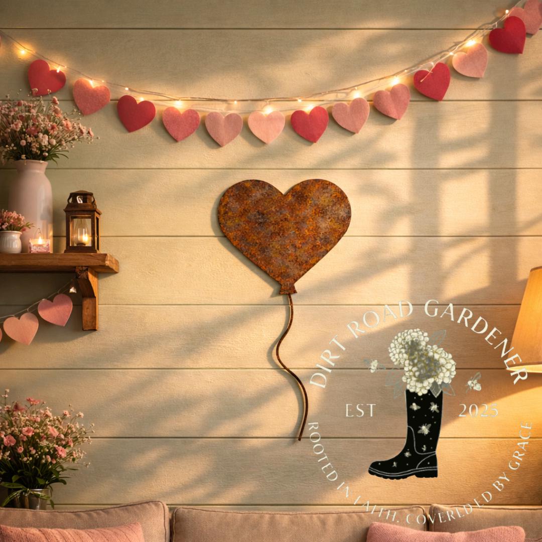 HEART BALLOON Farmhouse Cottage Valentines Metal Sign