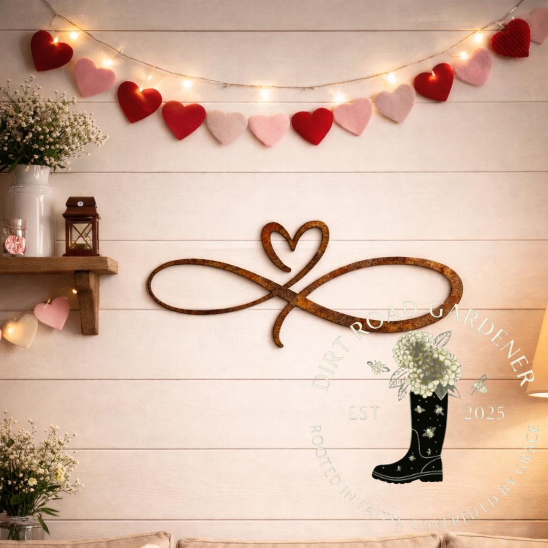 INFINITY HEART Farmhouse Cottage Valentines Metal Sign