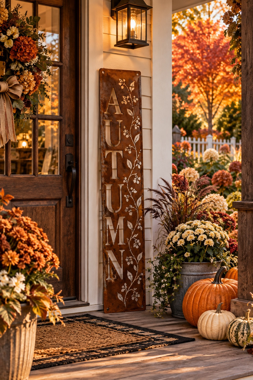 Autumn Berry Vine Metal Porch Leaner