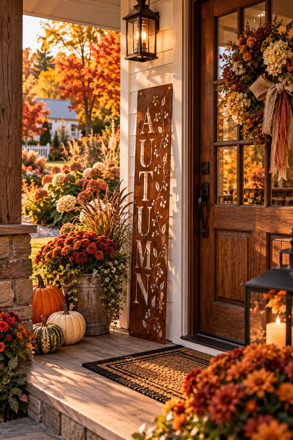Autumn Berry Vine Metal Porch Leaner