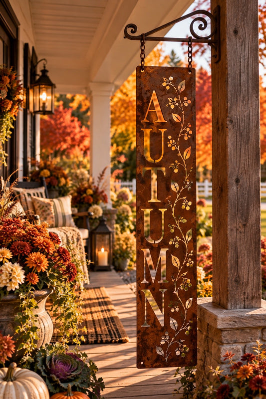 Autumn Berry Vine Metal Porch Leaner