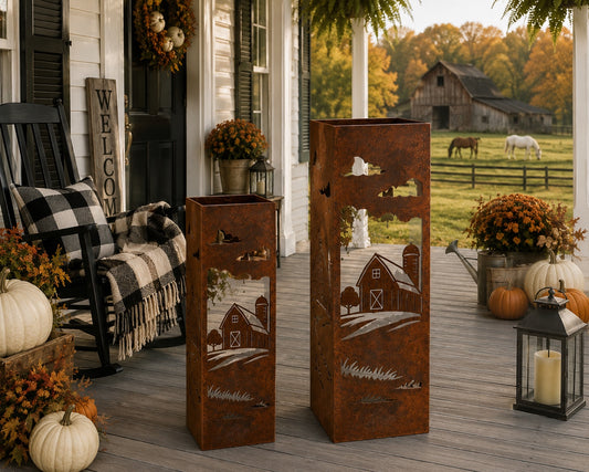 24 + 32 Inch Set Rustic Barn steel garden column