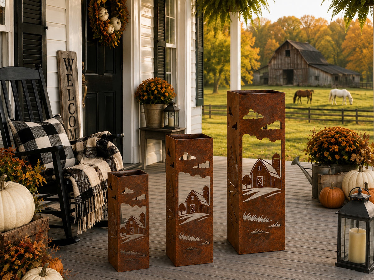 18 + 24 + 32 Inch Trio Rustic Barn steel garden column