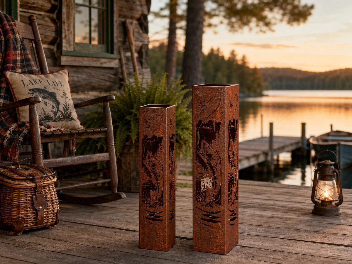 18 + 24 Inch Set Bass Fish steel garden column
