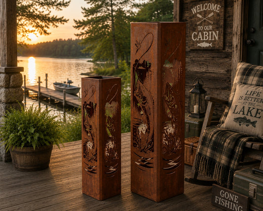 24 + 32 Inch Set Bass Fish steel garden column