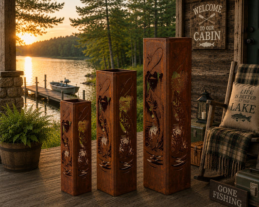 18 + 24 + 32 Inch Trio Bass Fish steel garden column