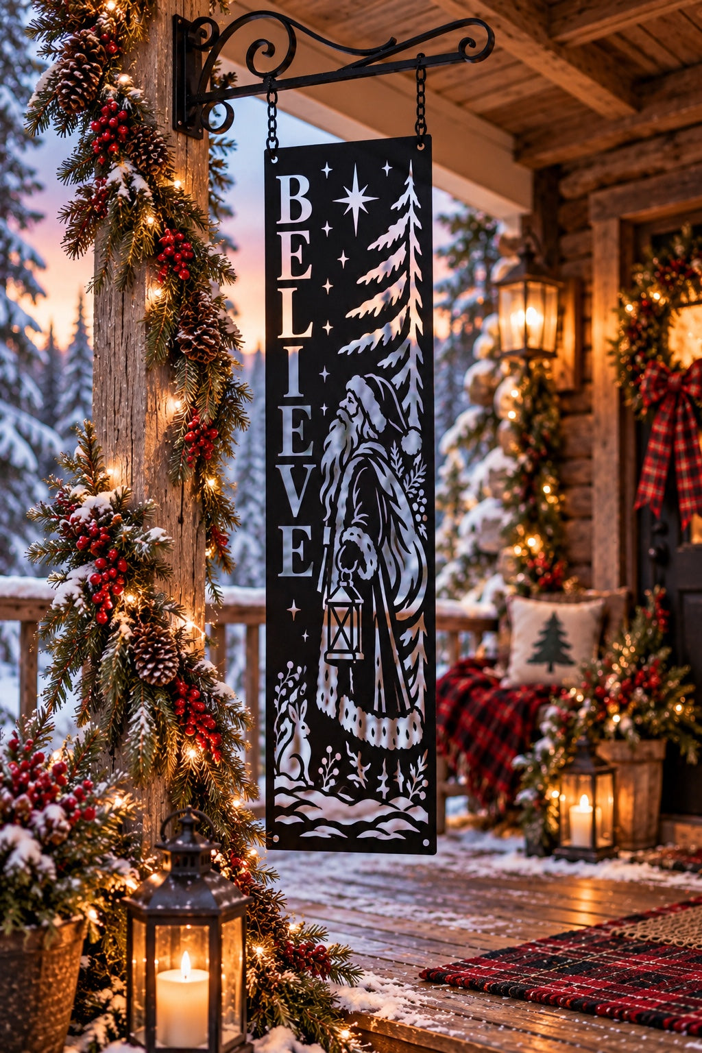 Believe Primitive Santa Metal Porch Leaner