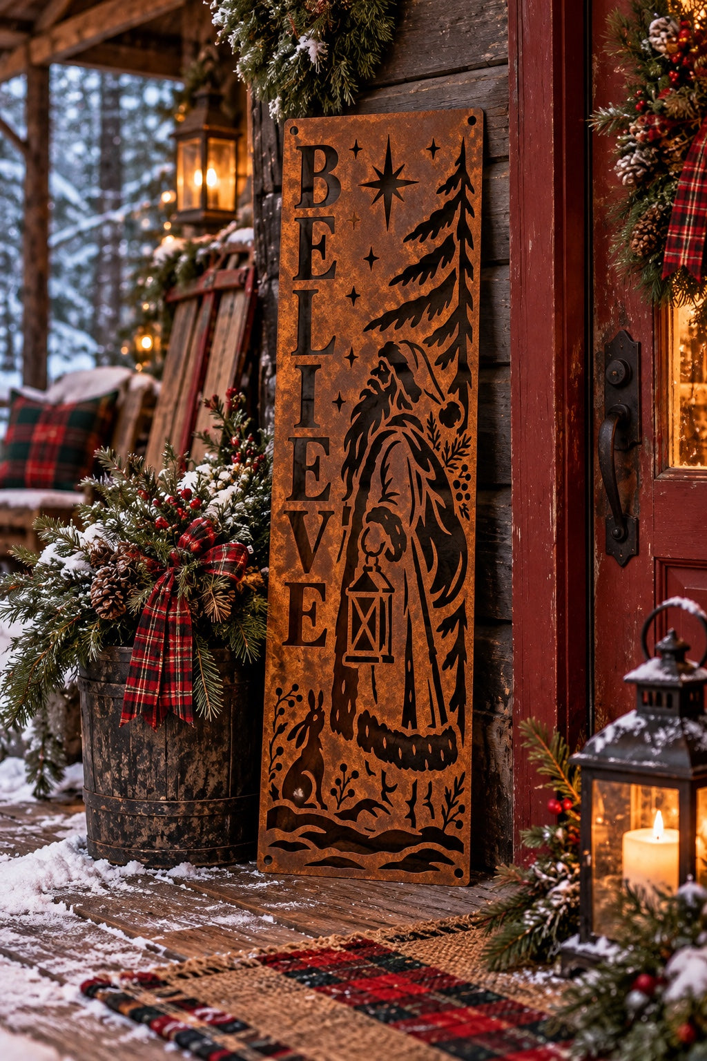 Believe Primitive Santa Metal Porch Leaner