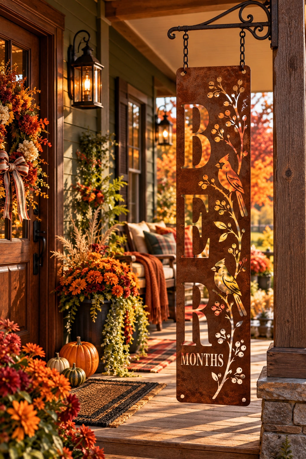 The BER Months Bird N Vine Metal Porch Leaner