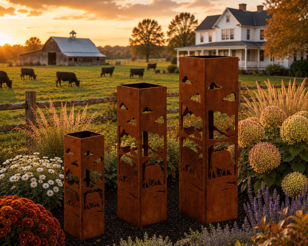 18 + 24 + 32 Inch Trio Cattle Pasture steel garden column