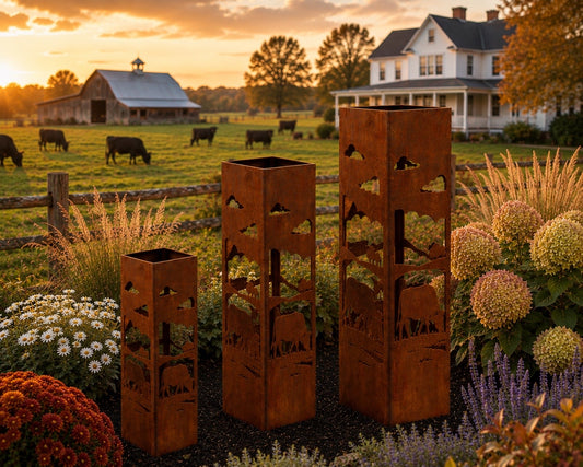 18 + 24 + 32 Inch Trio Cattle Pasture steel garden column