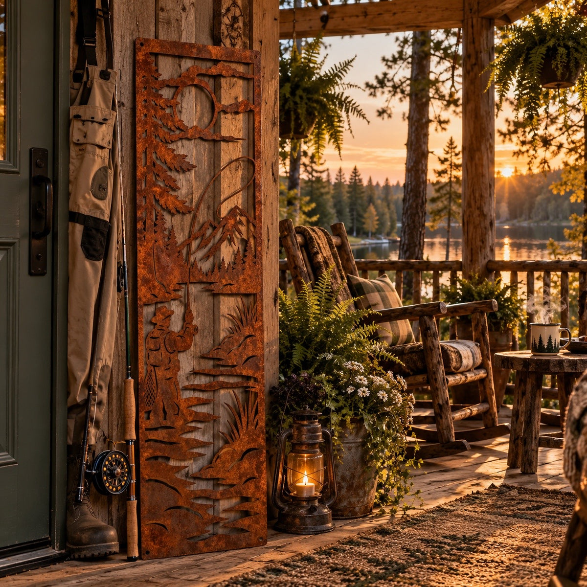 Fly Fishermen Metal Porch Leaner