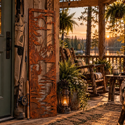 Fly Fishermen Metal Porch Leaner