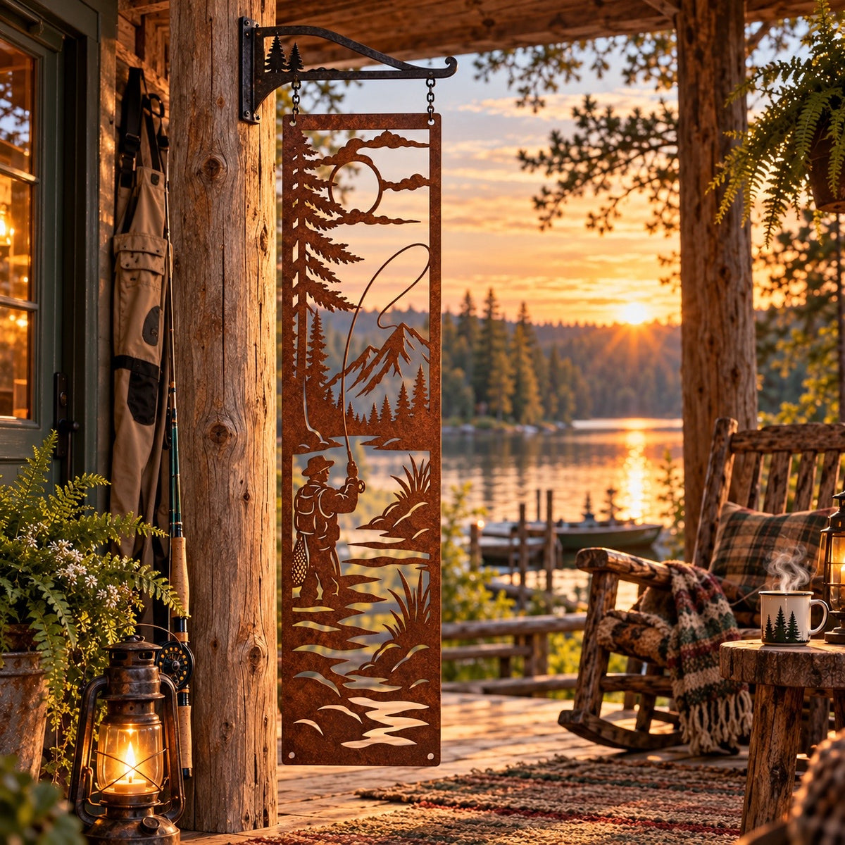 Fly Fishermen Metal Porch Leaner